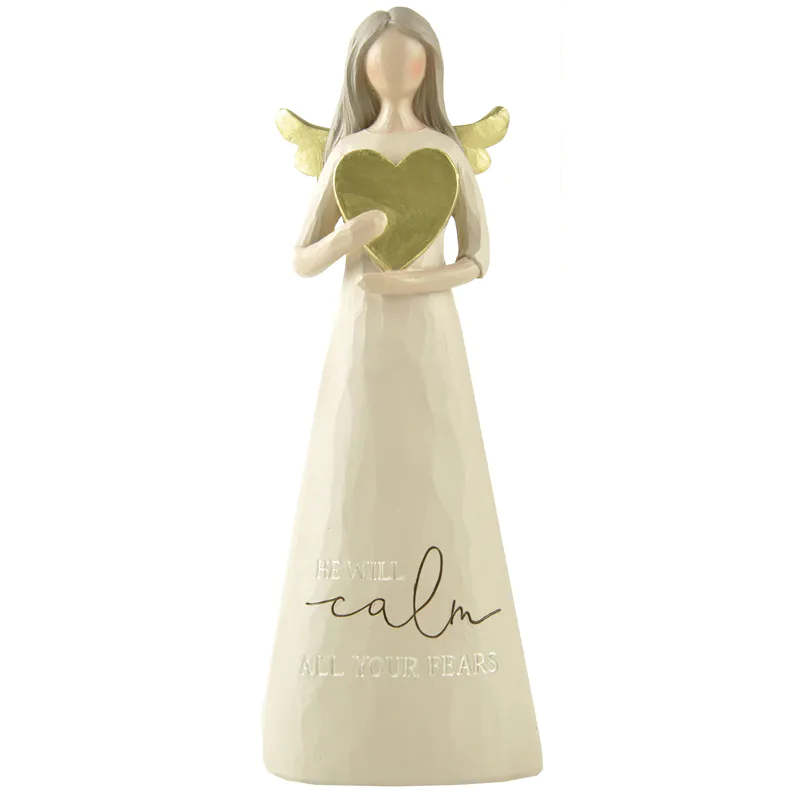 Wholesale Handmade Carved Painted Resin Crafts Gifts Angel Hold A Love Heart with Wings for Women Decoration- 2266-13063