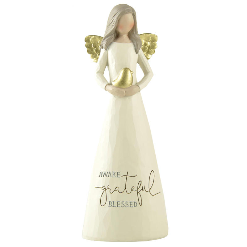 Wholesale Handmade Carved Painted Resin Crafts Gifts Angel Hold A Bird with Wings for Women Decoration-2266-13064