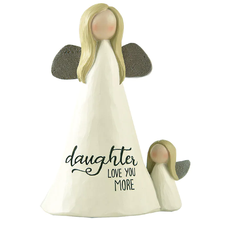 Hot Selling Resin Crafts Wood Wing Angel Mother with Daughter For Mother's DayGift 2011-13232
