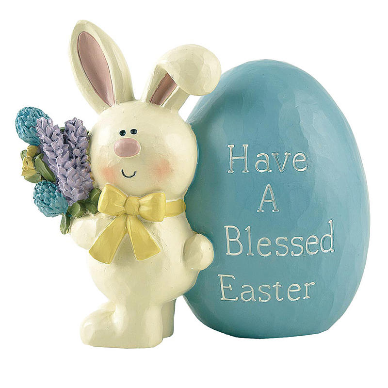High Quality Resin Crafts Easter Bunny w/ Flower Beside Egg Easter Home Home Desktop Ornaments211-12941