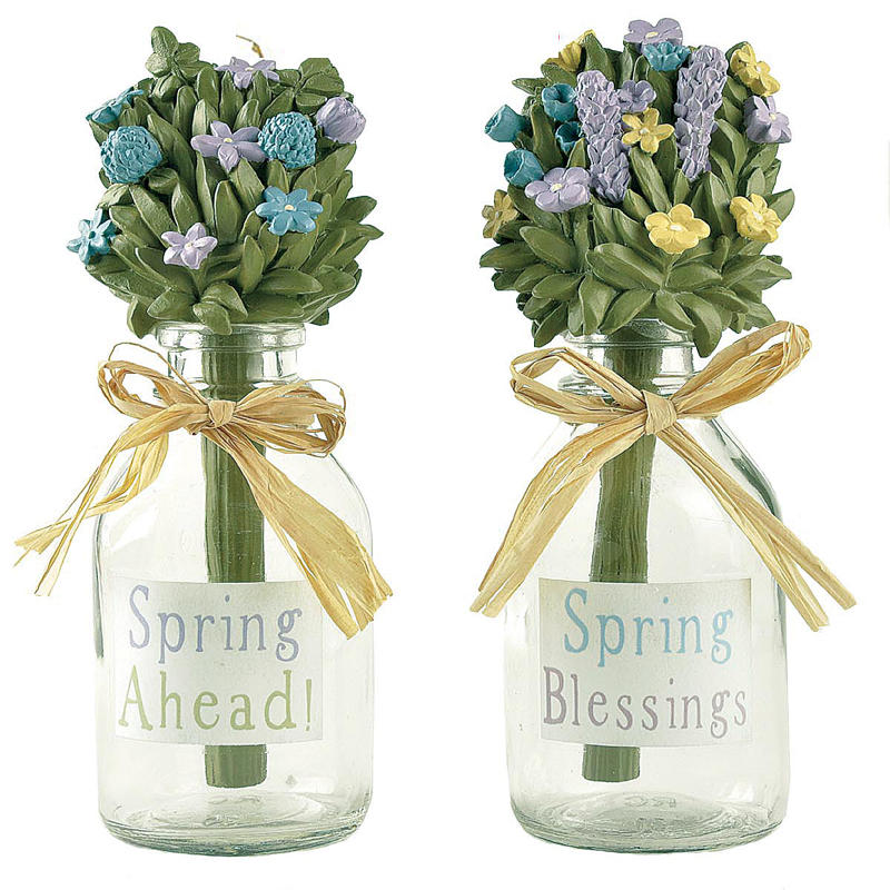 New Design Spring Resin Vase Gift S/2 flowers in  #3 glass jar with decal for Home Desktop Shelf Decoration211-12944