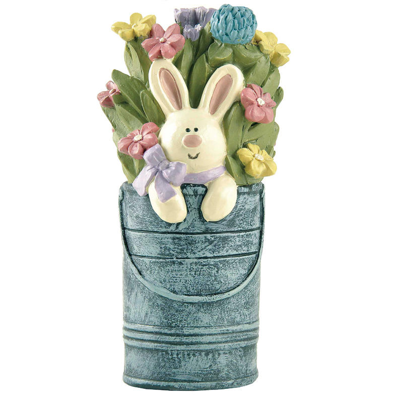 Wholesale New Design Easter Bunny in Tin Can w/Flowers Spring Decoration Easter Cute Bunny Gift for Friends221-12946
