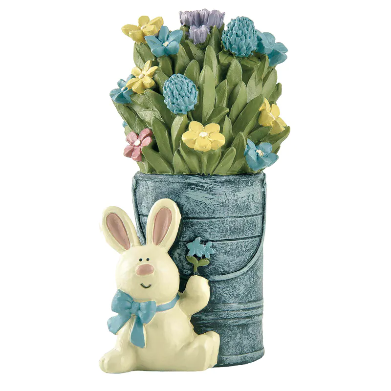 Hot Sale Home Ornaments Easter Bunny Sitting Beside Tin Can Easter Series Bunnies High-quality Resin Handicrafts221-12947