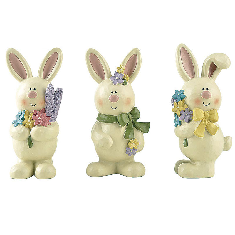 Hot Resin Easter Decoration Set S/3 Easter Little Bunny Holding Flowers New Arrivals In Spring211-12948