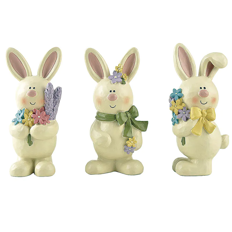 Hot Resin Easter Decoration Set S/3 Easter Little Bunny Holding Flowers New Arrivals In Spring211-12948