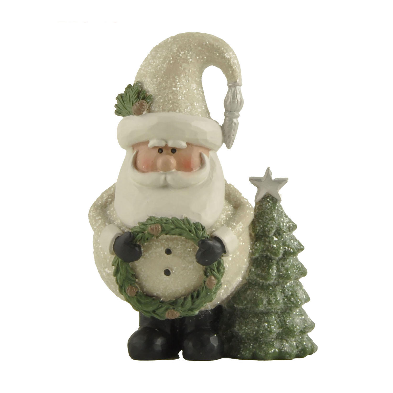 Wholesale Resin Santa Figurine Mini Santa w Christmas Tree & Wreath Statue for Christmas 228-13532