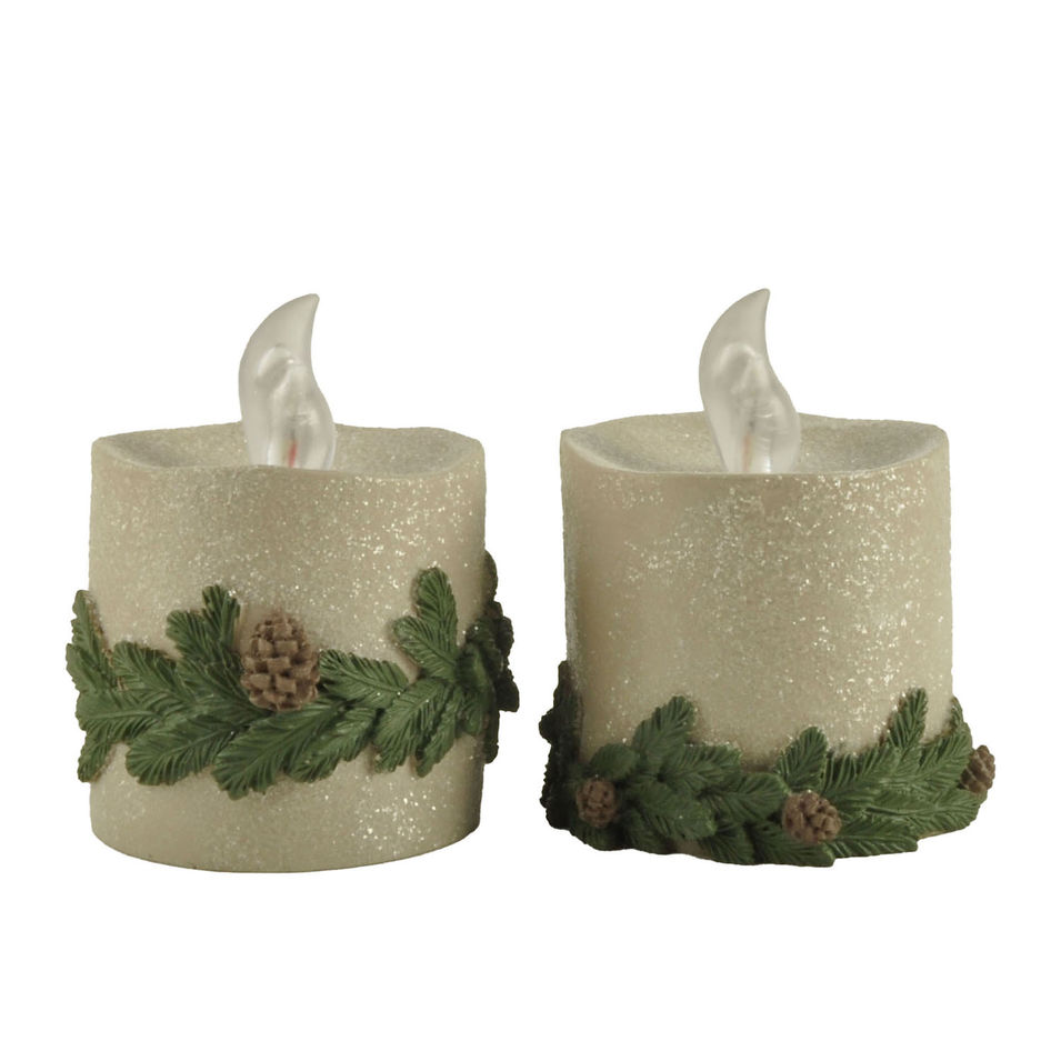 Cost-effective Resin Mini Candle S/2 Led Candle w Wreath for Holiday or Home Decor 228-13534