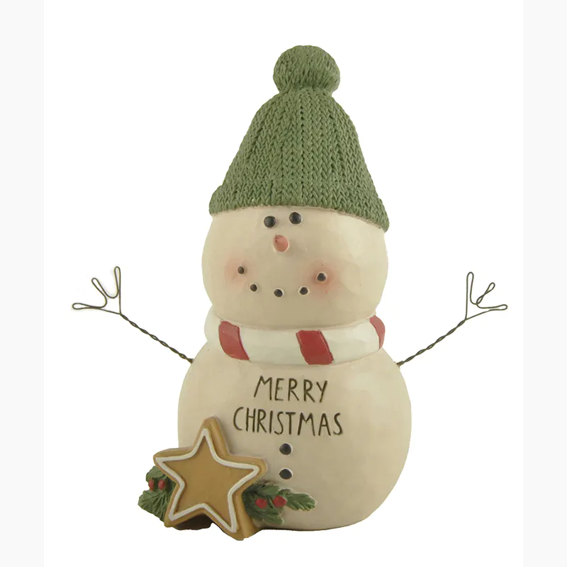 Wholesale customization New Design Resin Craft Cute Snowman “Merry Christmas Snowman With Green Hat
