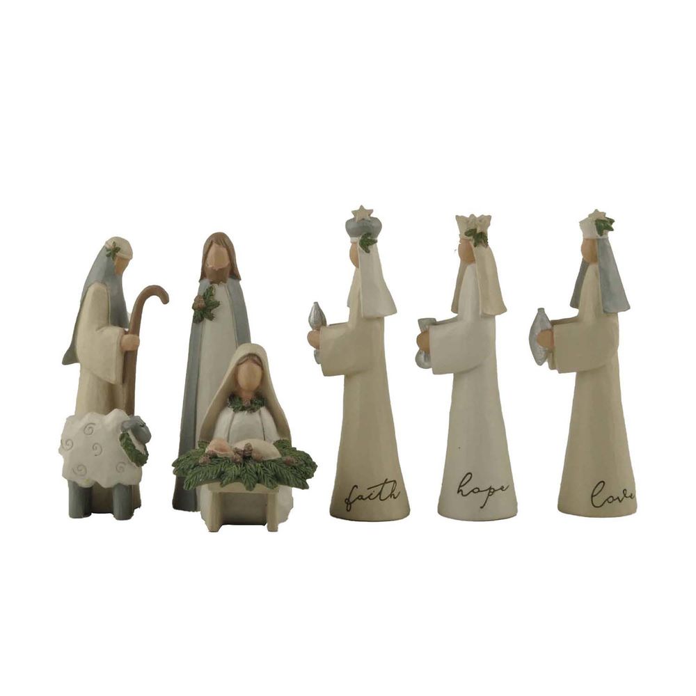 New Arrival Resin Jesus Figurine S/5 Nativity Scene w Christmas Greens for Holiday 228-13535