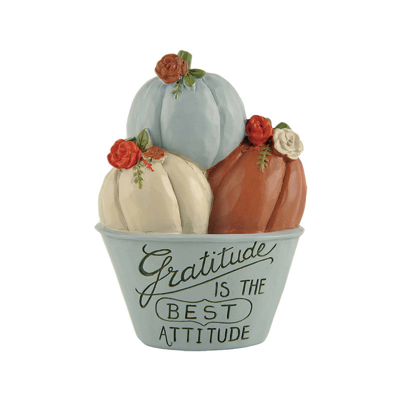 2023 New Design fall decorations, Three pumpkins in bucket--gratitude is the Best Attitude 2.95'' Tall, Tabletop Decorations.