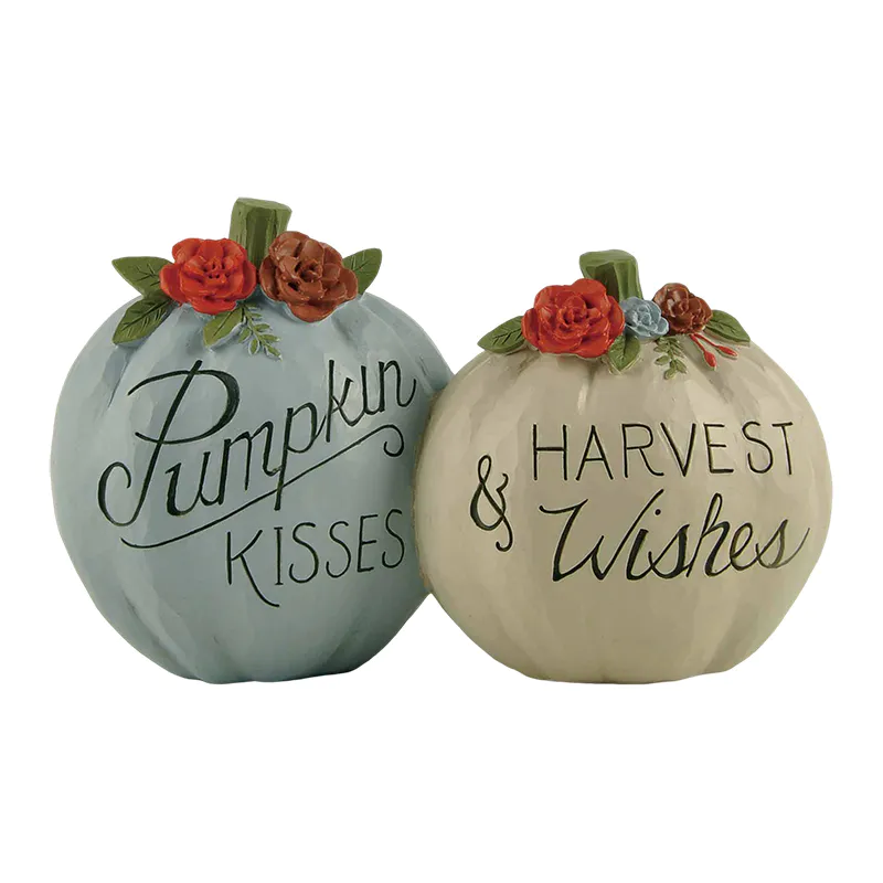 2022 Hot-Selling Fall Decorations, Two pumpkins-Pumpkin Kisses/Harvest Wishes 3.54'' Tall, Tabletop Decorations.226-13475