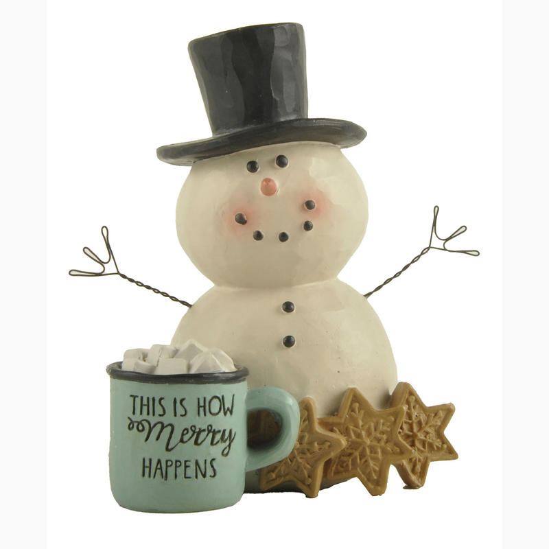 New Design Resin Snowman Figurine Snowman with Christmas Cookies & Mug Figurine for Christmas 228-13403