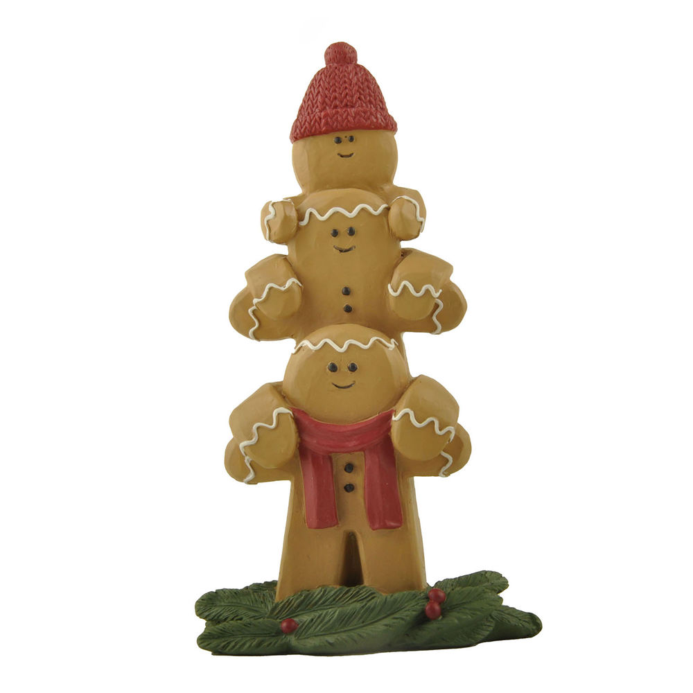 Resin Christmas Gift Stacked Gingerbread Men With Christmas Greens for Home Decoration228-13635