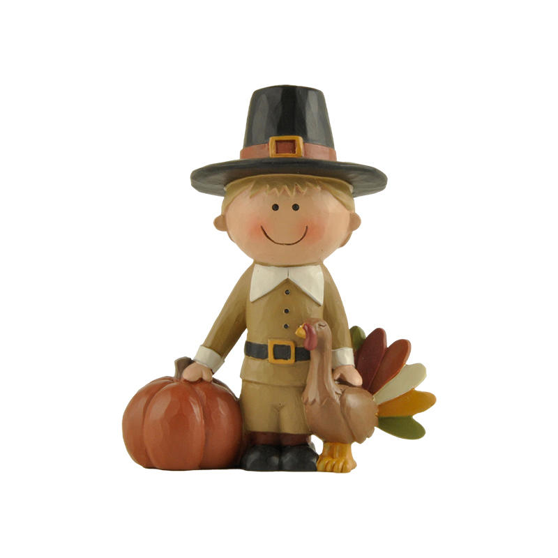 Cost-effective Fall Decorations, Pilgrim w pumpkin and turkey 4.13'' Tall, Tabletop Decorations.226-13537