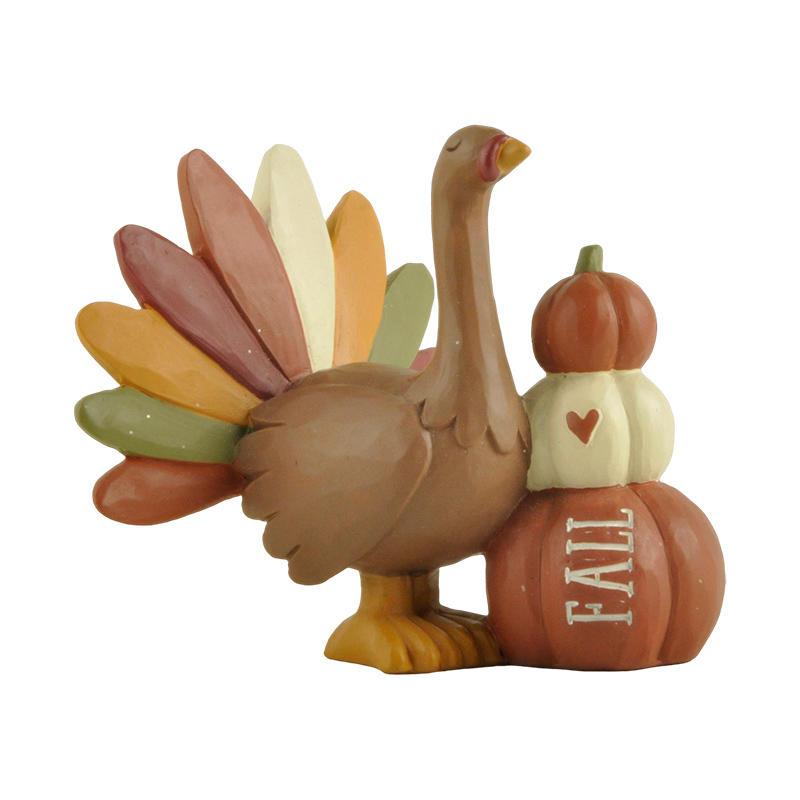 2022 Hot-Selling Fall Decorations, Thanksgiving Turkey with Pumpkin Stack 3.19'' Tall, Tabletop Decorations.226-13538