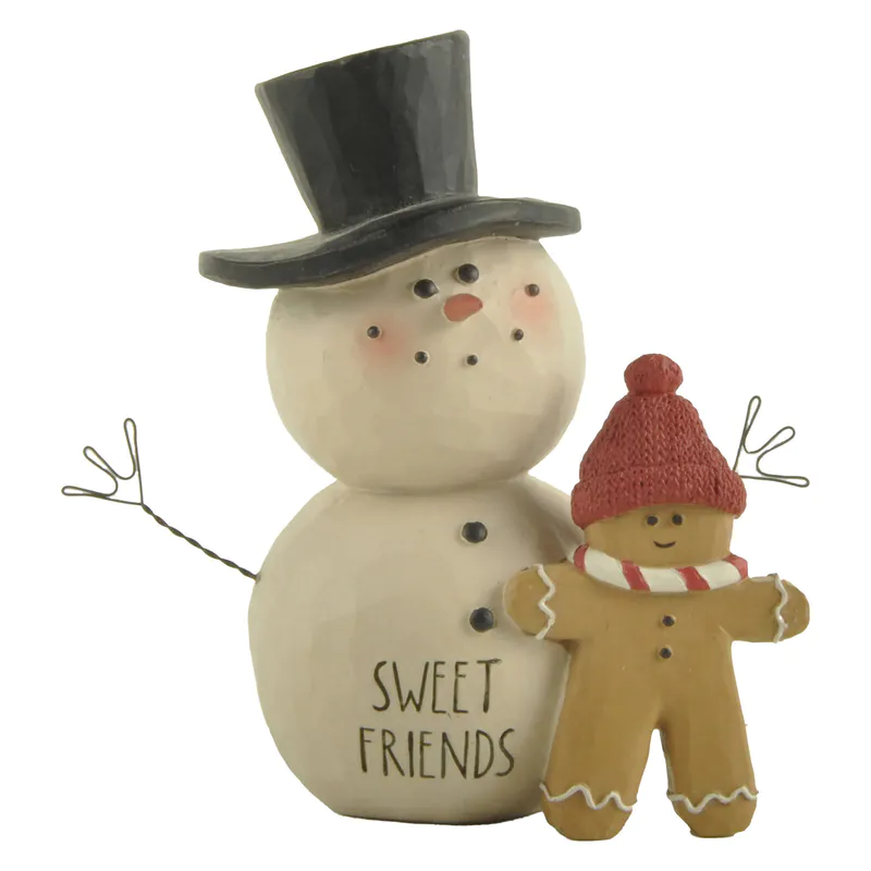 New Design Resin Holiday Statue Snowman & Gingerbread Man Friendship Figurine for Christmas  228-13407