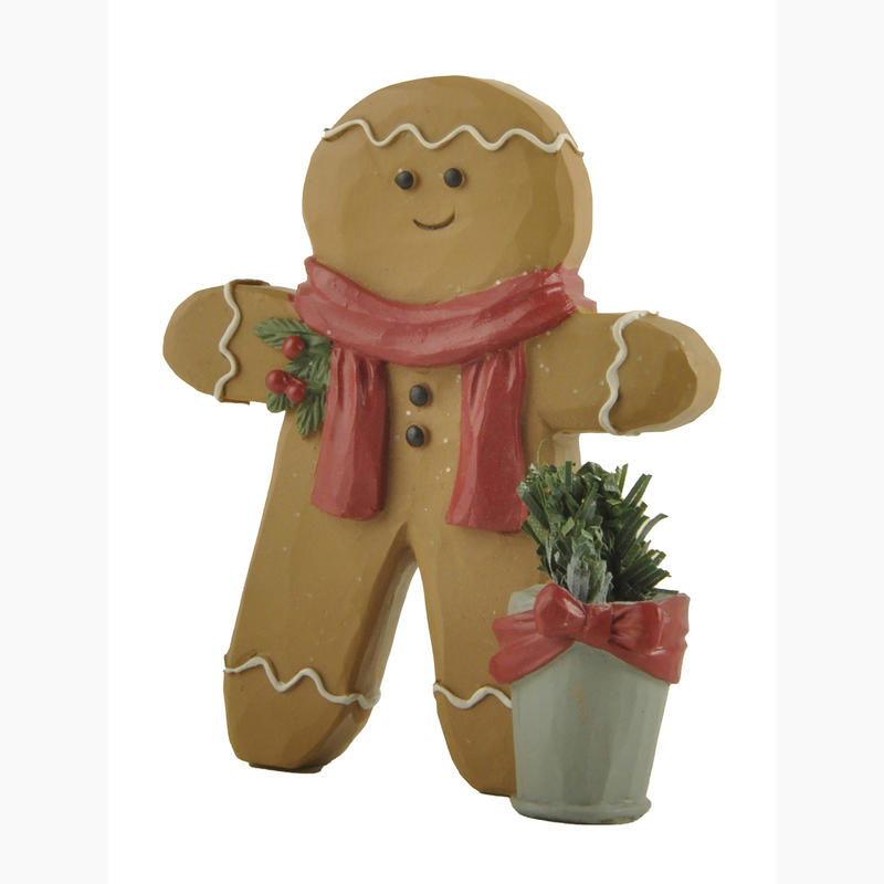 New Design Resin 3.07 Inch Tall Figurine Gingerbread Man with Christmas Greens for Holiday 228-13408