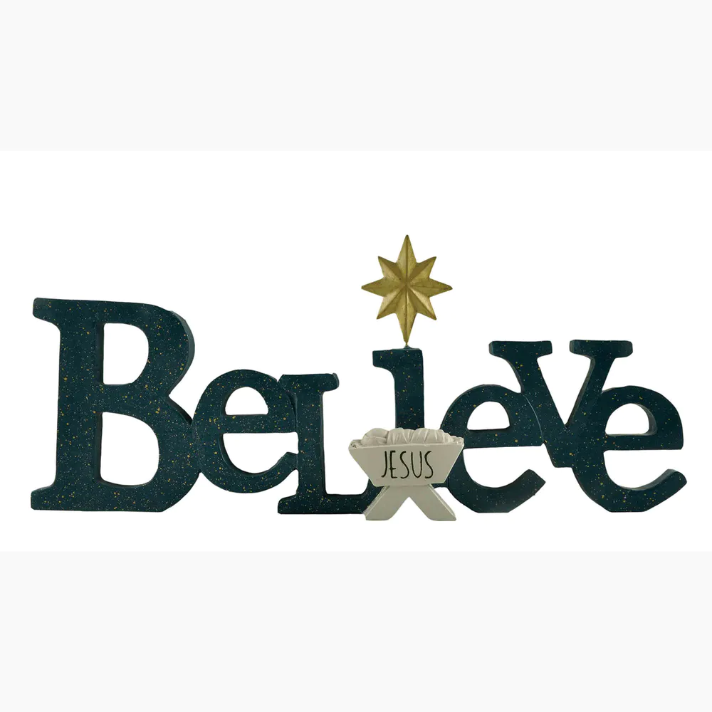 New Design 4.53 Inch Tall Resin Jesus Statue Word Sign-Believe Plaque for Home Decor  228-13459