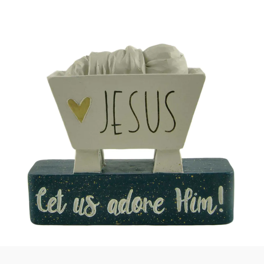 New Arrival Resin Jesus Figurine Manger On Block-Let Us Adore Him Statue for Christmas 228-13461