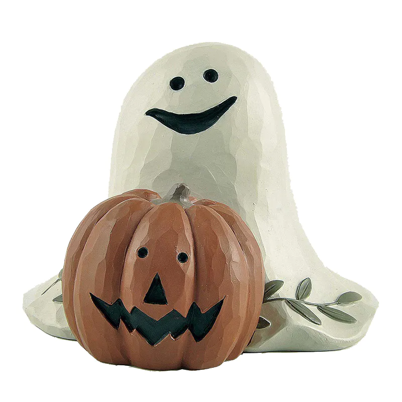 Factory Handmade Ghost and Jack-o-Lantern Figurine, Seasonal Decorations, Holiday Gifts for Friends 3.54'' Tall 226-13450