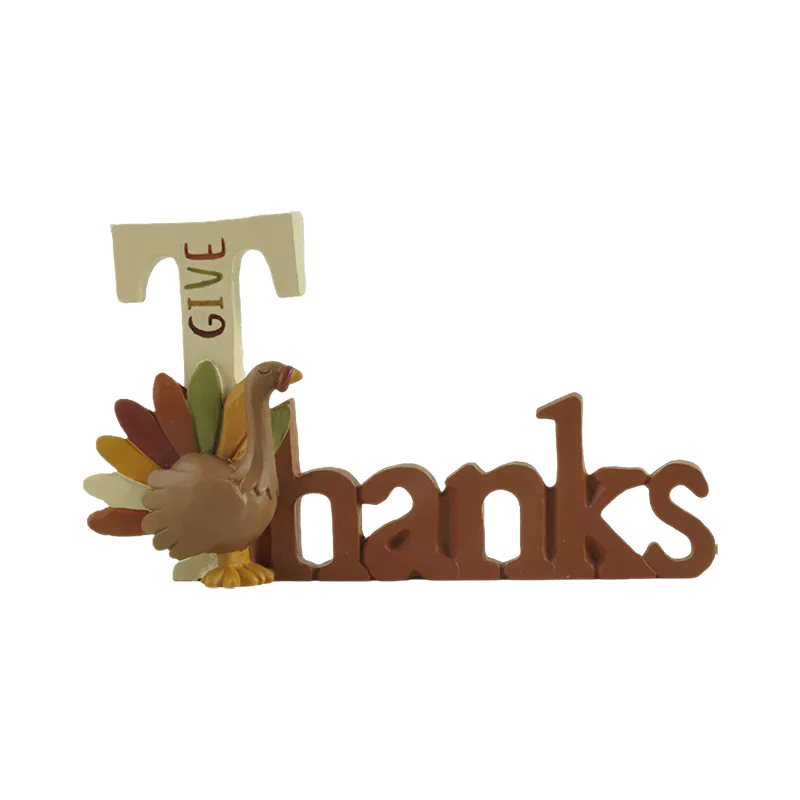 Factory Direct Supply Fall Decorations, Give Thanks with Thanksgiving Turkey Message Block 3.15'' Tall, Tabletop Decorations.226-13539