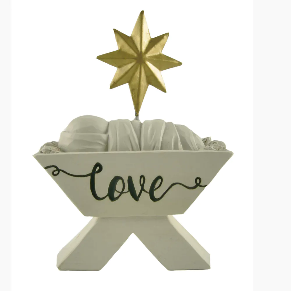 In Stock Resin Jesus Craft Manger with Star-Love Figurine for Christmas Day  228-13463