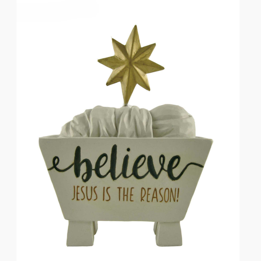 New Design Resin Jesus Figurine Manger with Star-Believe Jesus is the Reason Statue for Christmas 228-13464