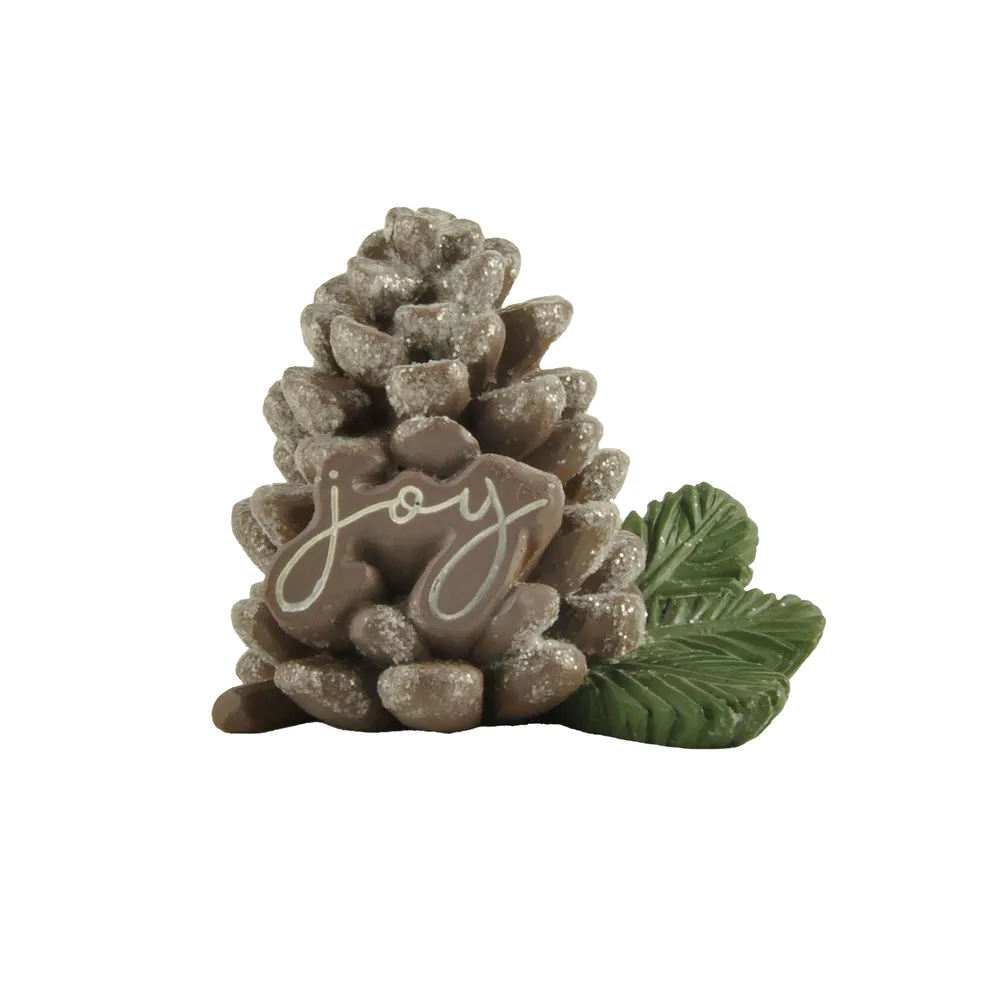 New Design Factory Handmade Exquisite Handmade Craft FROSTED PINECONE WITH CHRISTMAS GREENS - JOY Perfect Choice for Home Decoration 228-13429