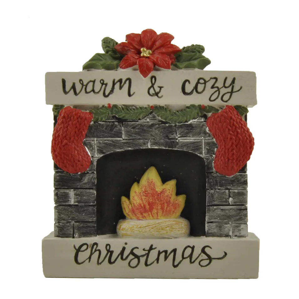 Christmas Figurines Resin Warm & Cozy Christmas Fireplace with Stockings Decorations Indoor Christmas Fireplace Holiday Indoor Festive Decorations228-13488