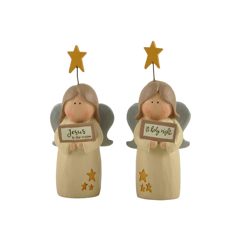 Fall Decorations, S/2 Christmas Angels with Stars 4.06''Tall, Tabletop Decorations. 228-13560