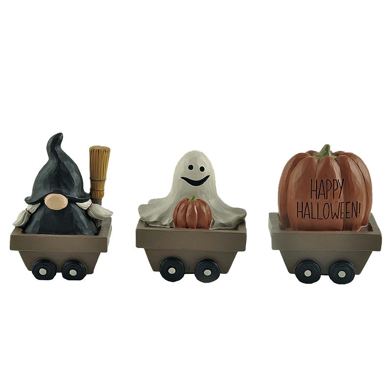 Factory Direct Supply s/3 Witch/Pumpkin/Ghost on Wagon Set of Halloween Statues 2.99'' Tall 226-13457