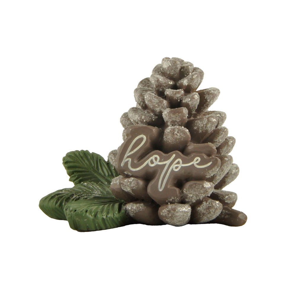 New Design Factory Handmade Exquisite Handmade Resin Craft FROSTED PINECONE WITH CHRISTMAS GREENS - HOPE - PEACE Perfect Choice for Home Decoration 228-13431