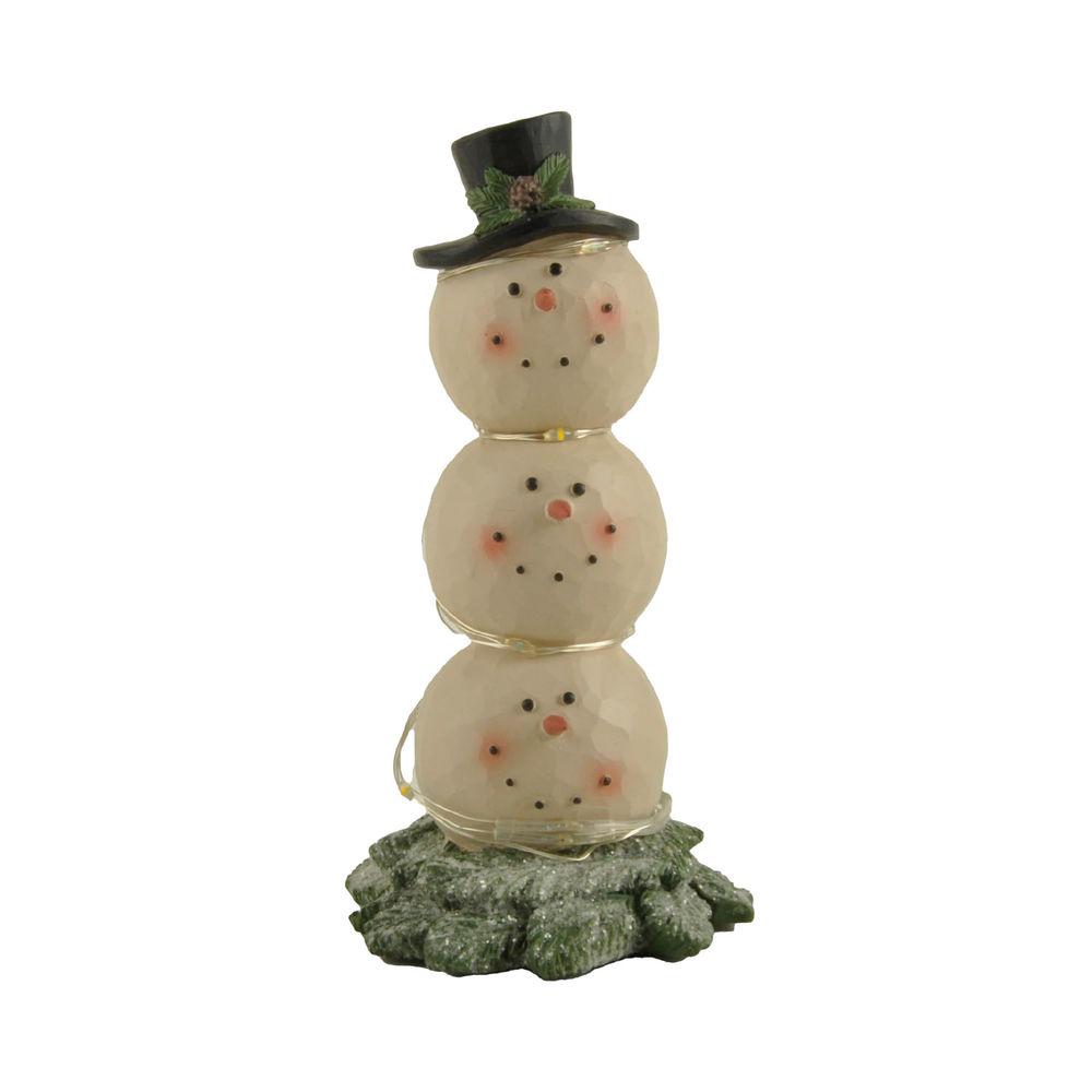 Factory Wholesale Cozy Christmas LED LIGHTED STACKED SNOWMAN WITH CHRISTMAS GREENS Snowman With Wreath Winter Tabletop Decor for Indoor Home Office