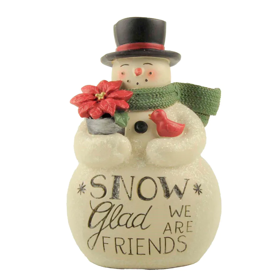 Christmas Handmade Gift Cute COZY CHRISTMAS FRIENDS SNOWMAN WITH POINSETTIA Indoor Decorations Animated Collectible Figurine Xmas Bedroom Home Holiday Presents228-13497