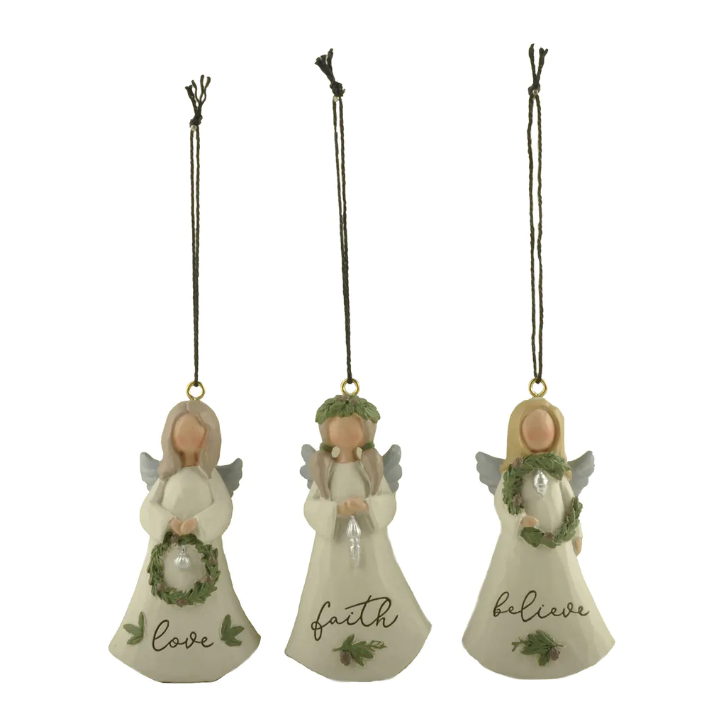 Cost-effective Resin Angel Figurine S/3 Christmas Angel w Words Ornaments for Holiday Decor   228-52074