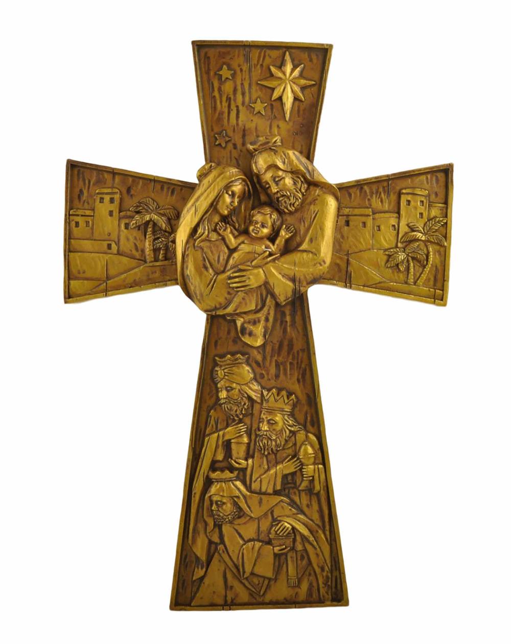 Amazon Hot Sale Wall Decorations,12.8'' Holy Nativity Family Wall Cross-Gold, Tabletop Decorations. 15825