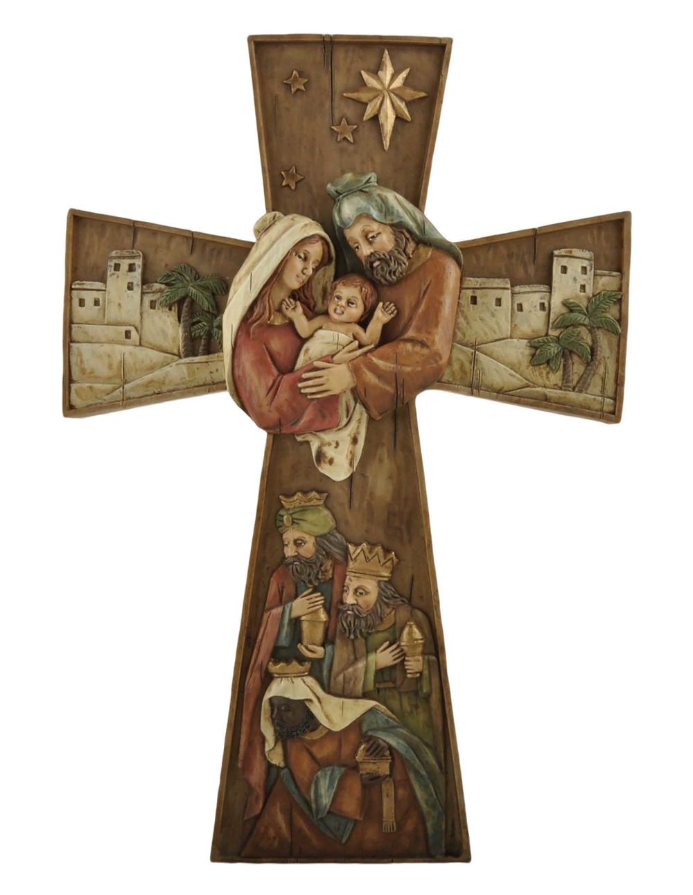 Cost-effective Wall Decorations, Holy Nativity Family Wall Cross 12.8'', Tabletop Decorations. 15826