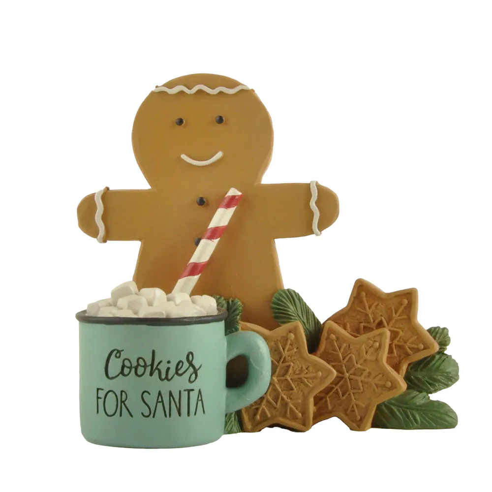 Handicraft Resin Sculpture Cookies For Santa Gingerbread Man With Mug Christmas Decorations Indoor Tabletop Decor 228-13565