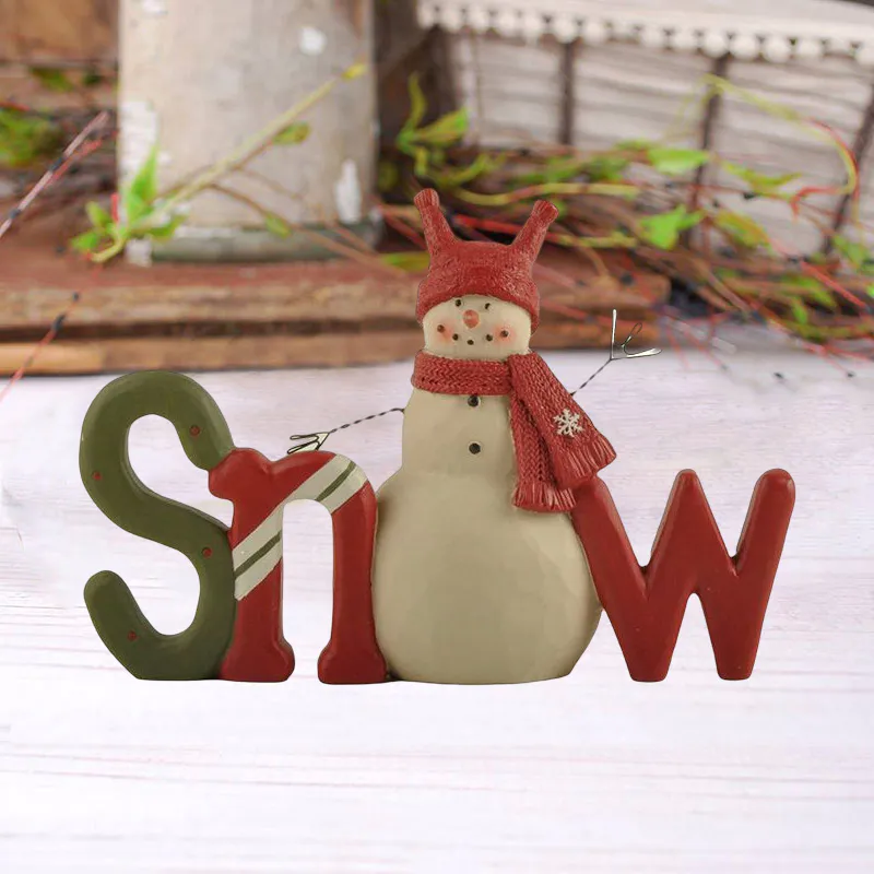 Winter Decorations Factory Handmade, Snow Message Block with Christmas Snowman 3.98'' Tall, Tabletop Decorations.228-13554