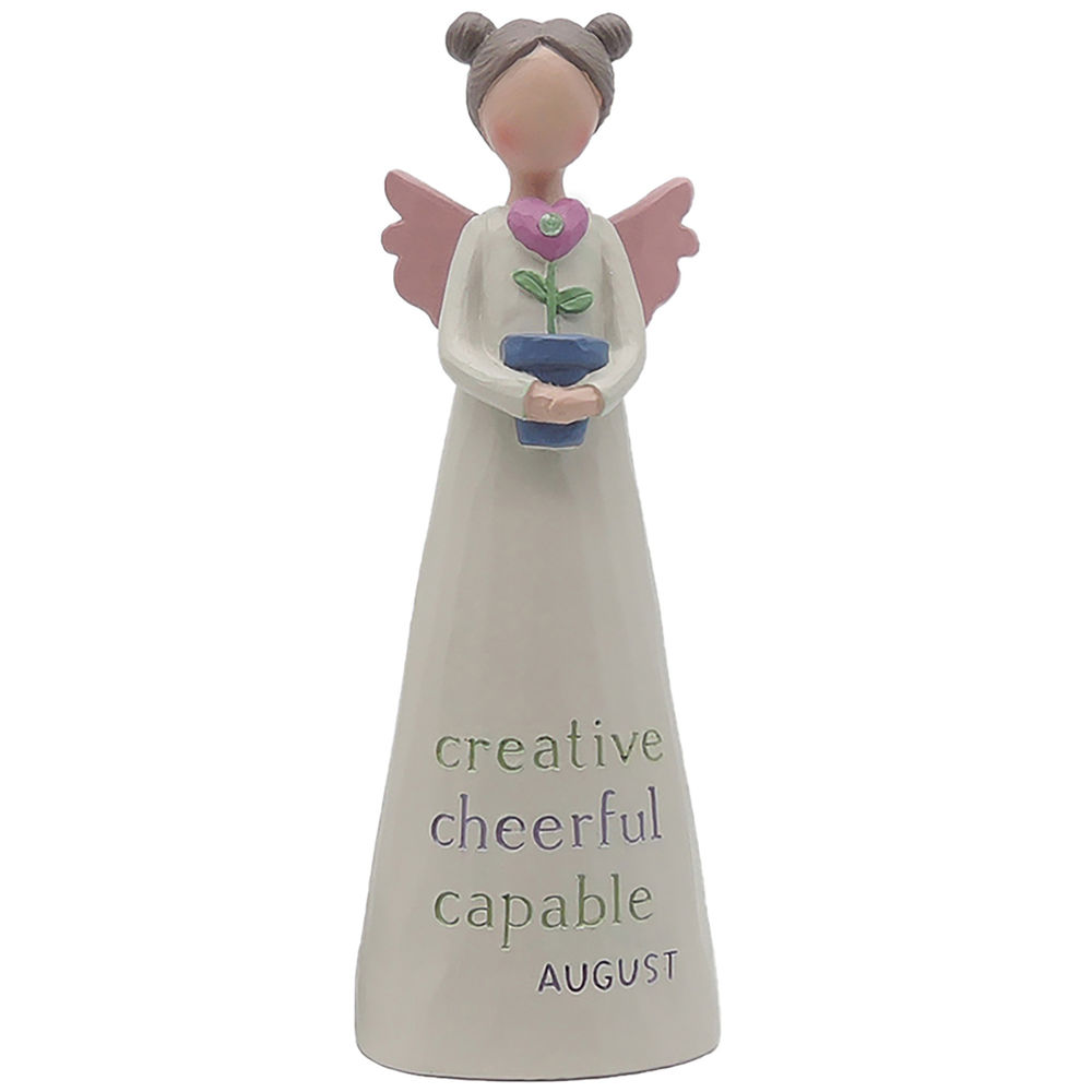 Cost-effective Resin Birthstone Angel Figurine August Angel Statue w Flower for Birthday Gift  231-13605
