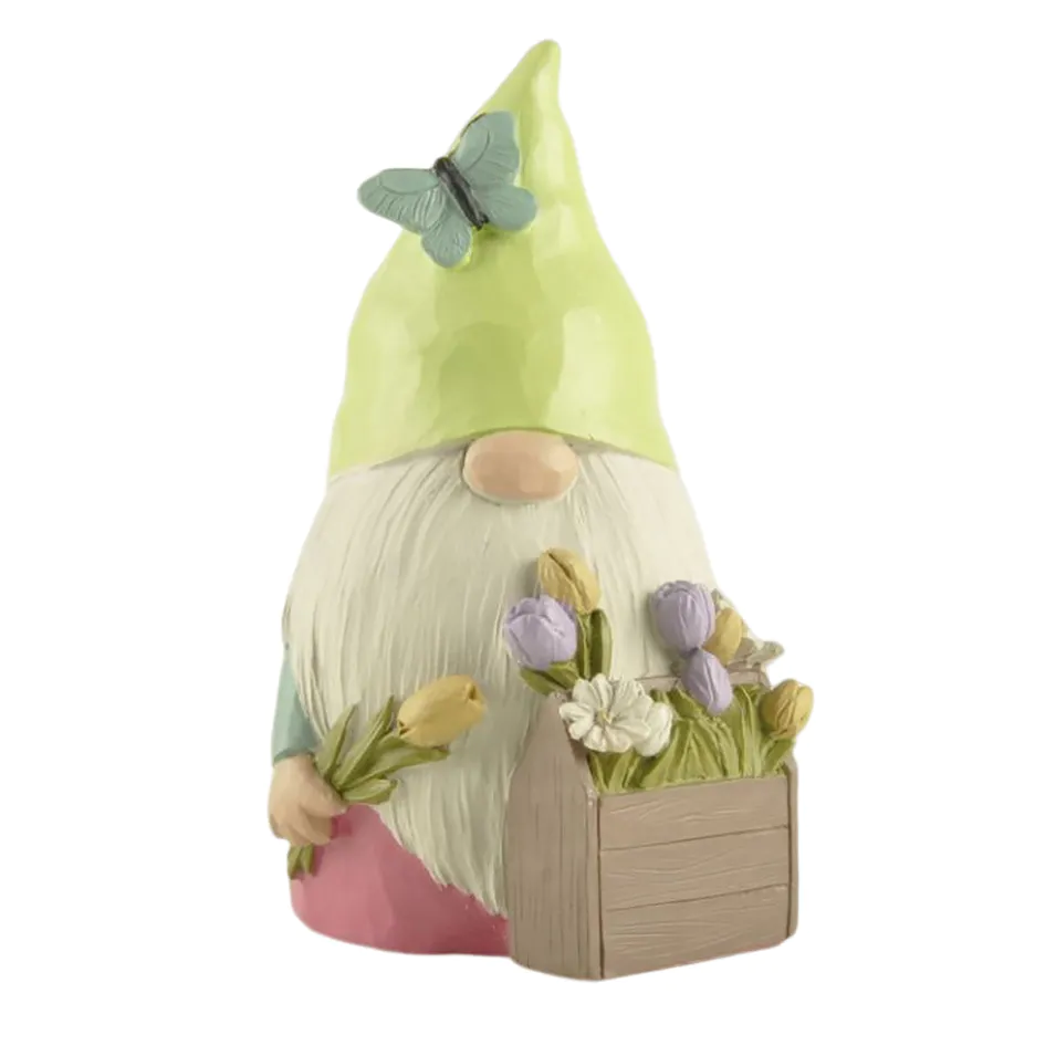 Spring Cute Resin Crafts Garden Gnome with Flower Box for Home Decoration231-13677