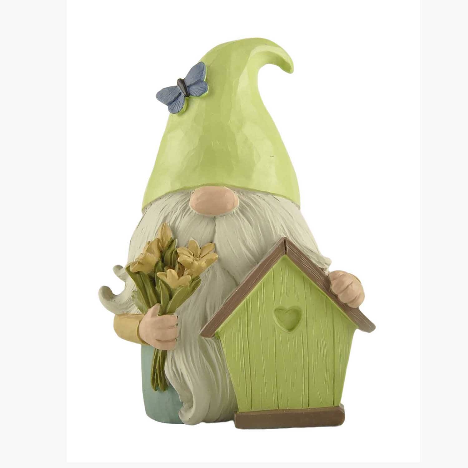 2023 Spring New Gifts Garden Gnome With Green Hat & Birdhouse Hand-painted Resin Crafts231-13679