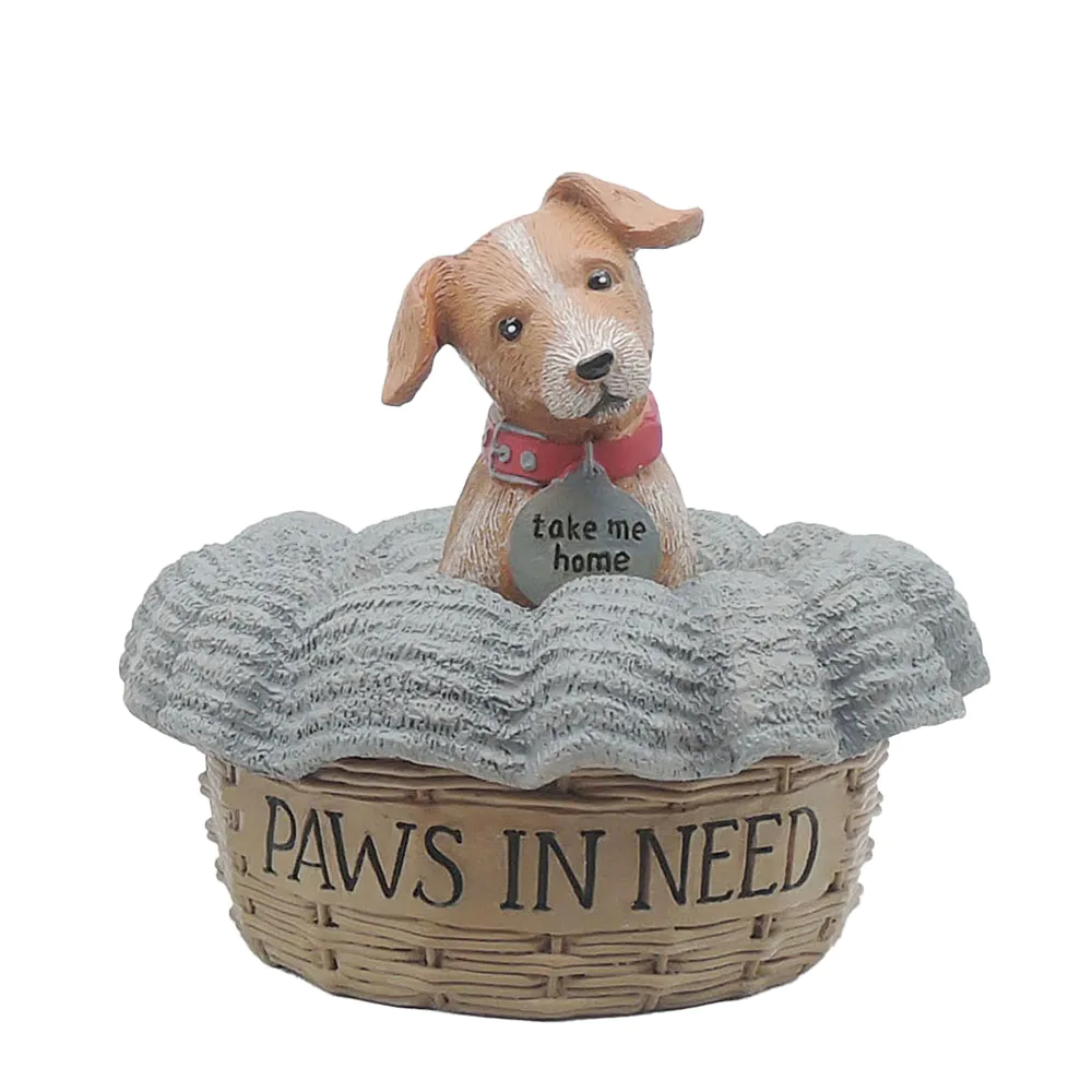 Customizable Resin Crafts Dog in Rattan Basket for Home Decoration Gifts231-13647