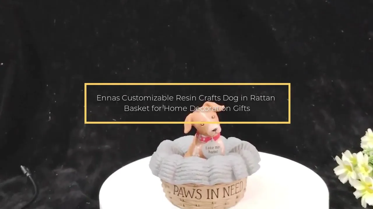 Ennas Customizable Resin Crafts Dog in Rattan Basket for Home Decoration Gifts