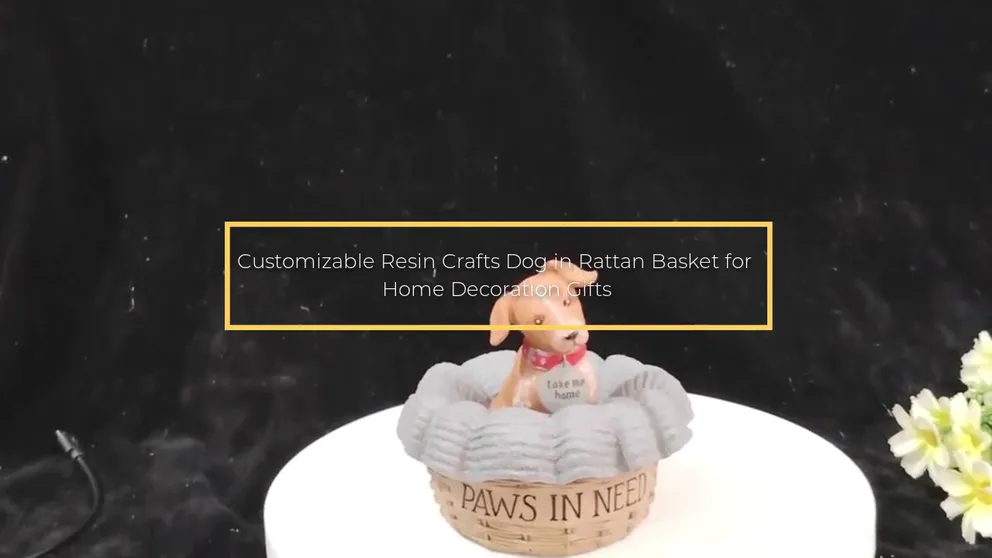 Customizable Resin Crafts Dog in Rattan Basket for Home Decoration Gifts