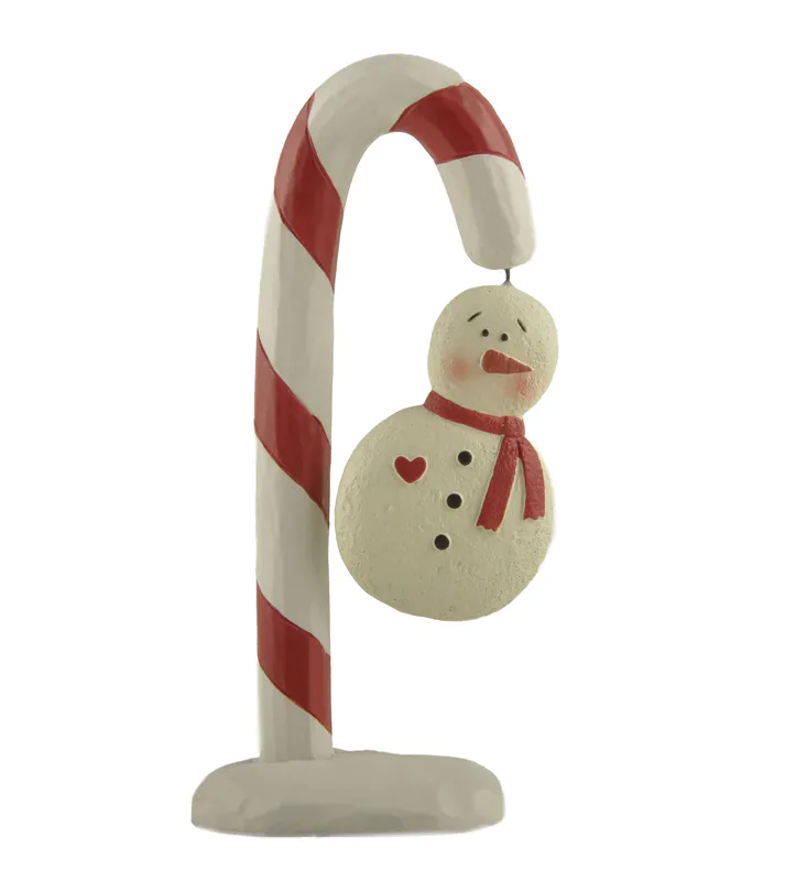 Customized Resin Winter Crafts Red & White Candy Cane w Cute Snowman Figurines for Christmas Gift 238-13737