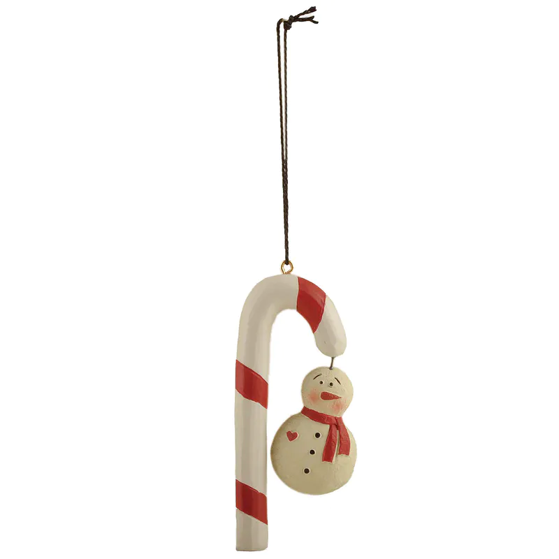 New Design Resin Snowman Crafts Candy Cane w Snowman Christmas Ornament for Seasonal Gifts 238-52091