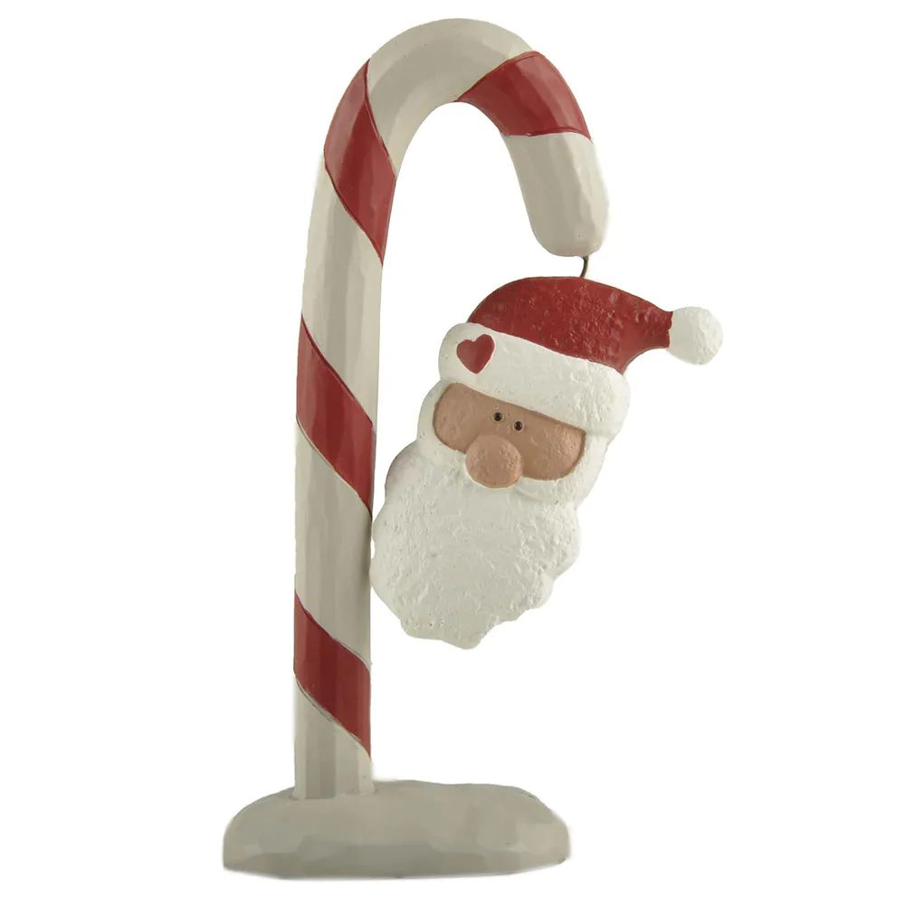 New Christmas Design Resin Santa Crafts5.5 Inch Tall Candy Cane W Santa for Home Decor 238-13738