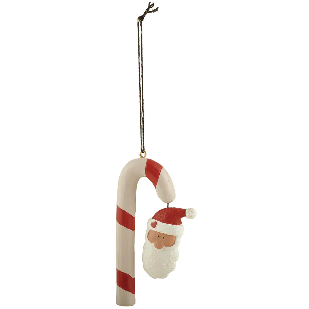 New Arrivals Resin Santa Crafts White & Red Candy Cane W Santa Christmas Ornament for Gifts 238-52092