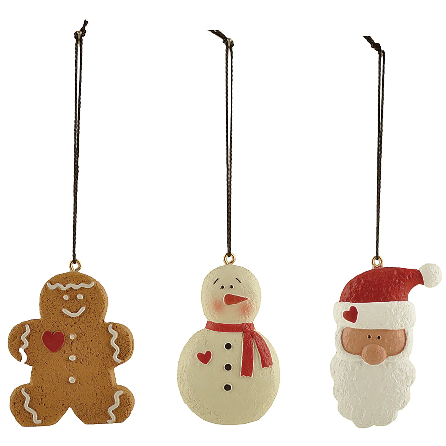 Factory Handmade Resin Christmas Figurines S/3 Gingerbread, Snowman & Santa Christmas Ornamnets for Seasonal Gifts 238-52093